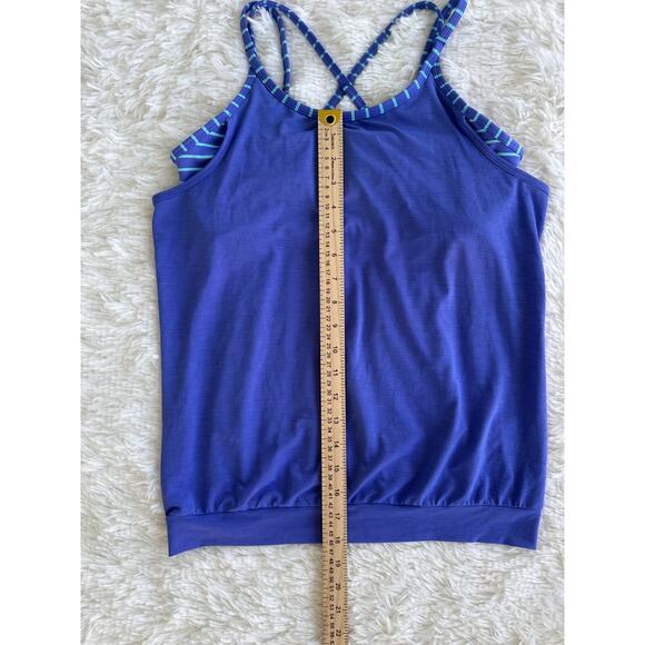 Athleta Girl's Striped Built In Bra Criss Cross Back Tank Top Purple Size XL 14 - Picture 7 of 9